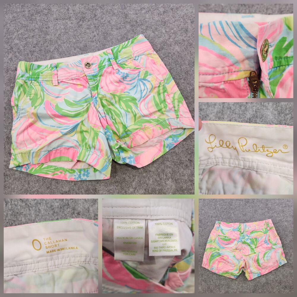 Lilly Pulitzer Shorts Womens 0 Pink Green‎ Floral Callahan Cotton Preppy Summer